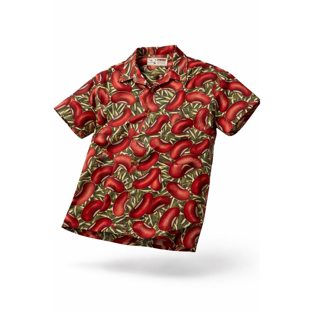 VTG How-Ah-Ya Jazz Fest Shirt Mens XL Red Bean Buttons Rayon NOLA Camp Collar